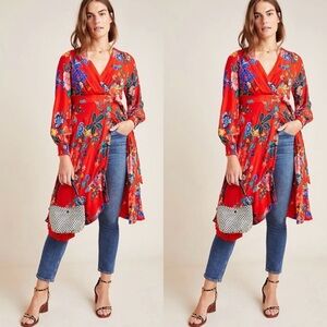 Antropologíe‎ Floral Red Wrap Dress